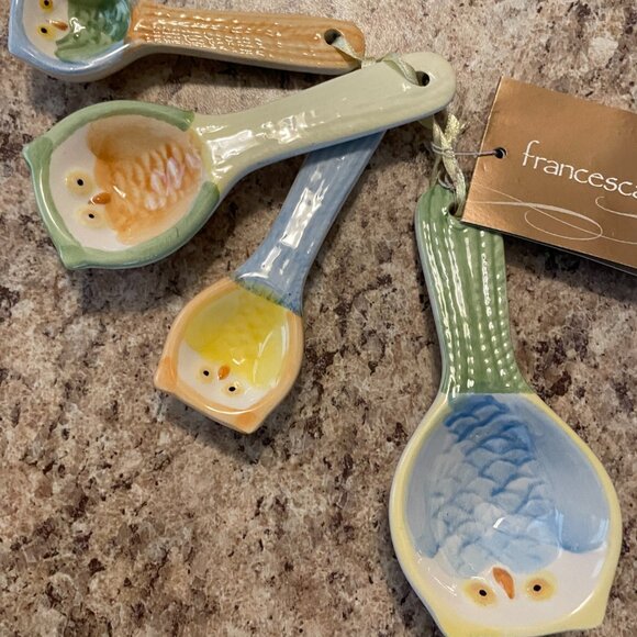 Francescas Owl Measuring Spoons - Ceramic Colorful Owls w/ Measurement Print NWT - Picture 4 of 8